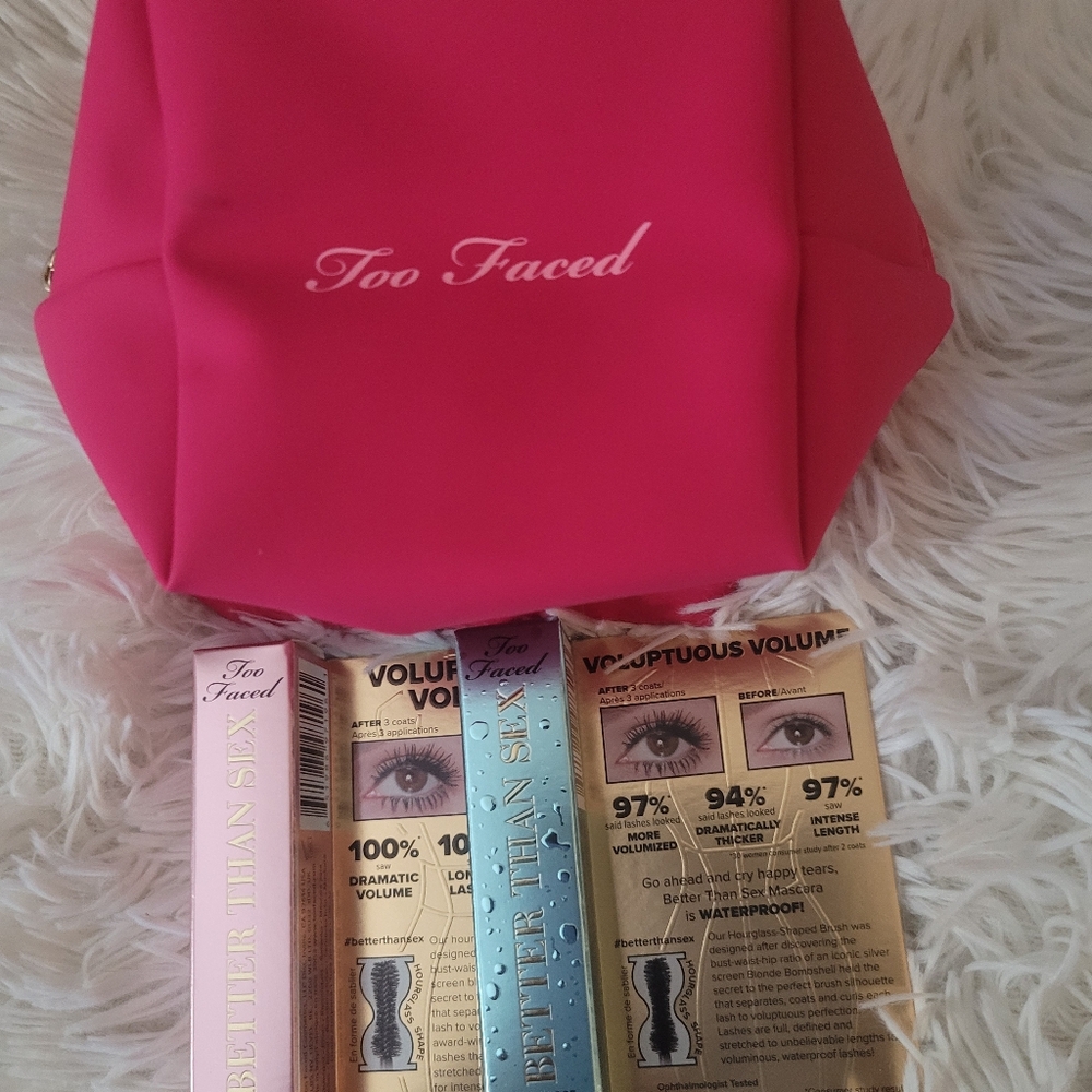 Too Faced- Better than sex waterproof Mascaras (2)with makeup bag.